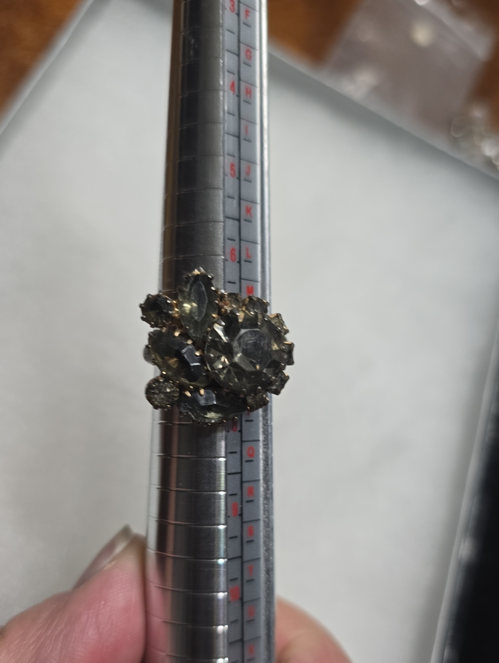 Vintage Smoky Crystal Cocktain Ring - Gray Adjustable